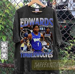 Anthony Edwards 90s Vintage  Style Basketball TShirt - Vintage Oversized Sport Tee Retro American Basketball Gift Unisex