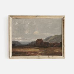 warm autumn landscape print, vintage fall wall decor, rustic landscape oil painting