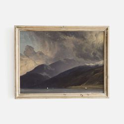 vintage mountain landscape print, mountain scene print, print of antique oil painting