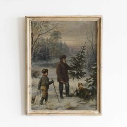 christmas winter landscape painting, holiday decor, country winter art, premium fine art print
