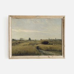 country landscape vintage oil painting, vintage field landscape, antique landscape painting, farm landscape painting, vi