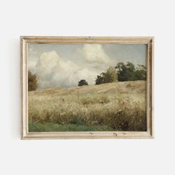 cornfield landscape vintage oil painting, vintage cottage farmhouse print, european country landscape print, farmhouse l