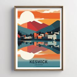 Keswick Poster, Lake District, Travel Poster, Wall Art, Home Decor, Digital Art, Gift, Printable Poster, Gifts For Her,