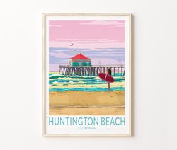 Huntington beach California Travel Poster, Huntington Beach Poster, California Pier Postcard Custom Travel Print, Birthd