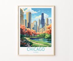 Chicago Travel Poster, Chicago Poster Print, Chicago City wall art, Custom travel poster, Personalized Travel Poster, Bi