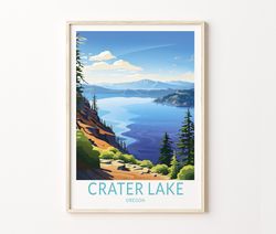 Crater Lake Travel Poster, Lake Crater Poster Print, Lake Crater Oregon Wall Art, Oregon Travel Wall Art, Travel Gifts,