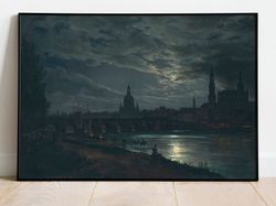 View of Dresden by Moonlight by Johan Christian Dahl Wall Decor Art Poster Framed Art Print Art Canvas Wall Art Print Po