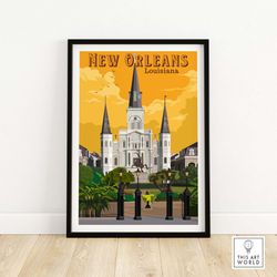 New Orleans Art Print  Louisiana Wall Art  Vintage Travel Poster Gift