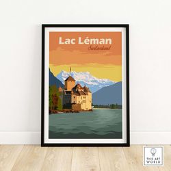 Lac Lman Switzerland Art Print  Lac Lman Poster  Swiss Wall Art