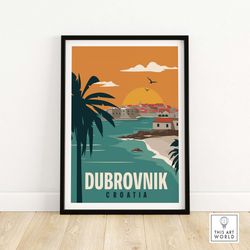 Dubrovnik Print  Croatia Print  Retro Travel Poster  Croatia Poster Wall Art