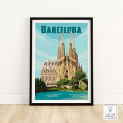 Barcelona Print  Travel Poster  Barcelona Vintage Wall Art from Spain  Barcelona Gift Framed & Unframed