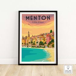 Menton Print  Menton Poster  France Wall Art  Menton Travel Poster  Cte d'Azur Art Print  South of France Poster  French