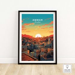 Amman Poster Jordan Art Print Travel Poster  Home Gift Birthday present Wedding anniversary Wall Dcor  Personalized Illu