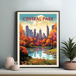 central park travel poster, new york, traditional style, various sized wall poster prints, manhattan new york wall art,