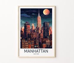 manhattan new york travel print, new york travel poster print, new york manhattan wall art, city skyline travel poster