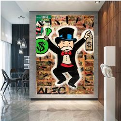 Alec Monopoly Grafitti Canvas Wall Art - Success Grafitti Art - Rich and Wealthy Monopoly man Alec Canvas Print