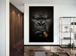 gorilla smoking canvas print - gorilla smoking wall art - gorilla print gift - modern gorilla smoking canvas art