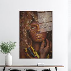 Ethnic Woman Glass Printing,Wall Art,Abstract Glass Wall Art,African Woman,Mural Art,Glass Art,Woman Glass,African Glass