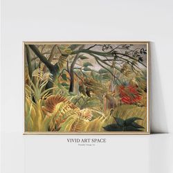 Henri Rousseau Tiger in a Tropical Storm  Vintage Jungle Landscape Painting  Forest Animal Print  Printable Wall Art  Di