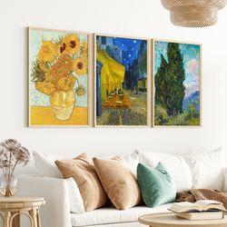 Vincent van Gogh Set of 3  Famous Painting  Vintage French Landscape  Sunflower Print  Printable Gallery Wall Art Set  D