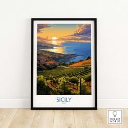 Sicily Italy Poster Wall Art Print Travel Print  Home Dcor Poster Gift  Digital Illustration Artwork  Birthday Present