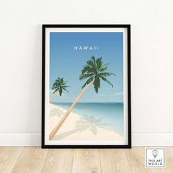 Hawaii Print  Travel Poster  Hawaii Beach Wall Art with Palm Trees  Hawaii Gift  Wall Decor  Home Decor  Beach Art Paint