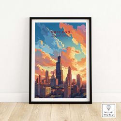 Chicago Poster Travel Poster  Birthday present  Wedding anniversary gift  Best Gift for Her  Pesonalized Wall Art Gift f
