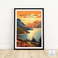 Waterton Lakes National Park Art Print Art Print Travel Print  Home Dcor Poster Gift  Digital Illustration Artwork  Birt