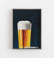 beer wall art, bar wall decor, vintage wall art, beverage wall art, retro beer print