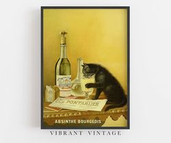 cat wall art, vintage wall art, absinthe print, bar wall decor, liquor advertisement, beverage