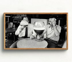beer frame tv art, black and white art, men drinking huge glasses of beer, vintage wall art, bar wall decor