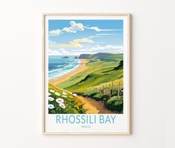 Rhossili Wales Landscape Travel Poster, Rhossili Wales Poster Print, Rhossili Wales Wall Art, Wales Travel Gift, Wales C