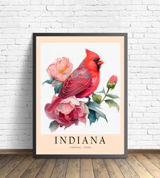 Indiana State Bird Art Print, Indiana State Flower, Indiana Wall Art, Home Decor
