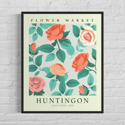 Huntington New York Flower Market Art Print, Huntington Flower Wall Art, Huntington Botanical Pastel Artwork