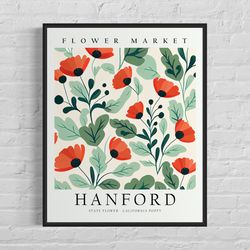 Hanford California Flower Market Art Print, Hanford Flower, California Poppy Wall Art, Botanical Pastel Artwork