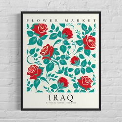 Iraq National Flower, Iraq Flower Market Art Print, Red Rose 1960's Wall Art , Neutral Botanical Pastel Artwork