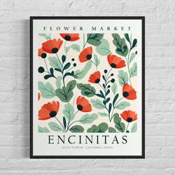 Encinitas California Flower Market Art Print, Encinitas Flower, California Poppy Flower Wall Art, Botanical Pastel Artwo