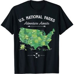 National Parks Map Gifts US Park Vintage Camping Hiking T-Shirt
