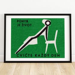 Exercise Every Day - Matchbox Print - Czech Wall Art - Vintage Czech Art - Matchbox Wall Poster - Vintage Poster Print