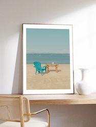 Beach Poster, Vacant Chair by Laura Sanchez, Vacation, Minimalist Photography, museum quality paper