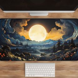 Fantasy Moon Desk Mat, Celestial Landscape Large Mouse Pad, Gaming Mat, Desk Decor, Office Accessory
