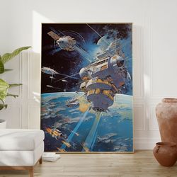60s Sci Fi Art Print  Futuristic Space Station & Anime Poster  Retro Wall Art for Dorms and Geeks  Space Exploration Sci