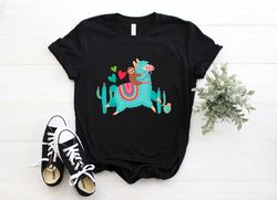 Funny Sloth Llama Alpaca Lover T-Shirt, Vintage Love Cute Baby Llamas Birthday Squad Gift Tshirt, Teacher School Party P