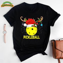 pickleball with santa claus hat and reindeer merry christmas t-shirt, funny pickleball shirt, pickleball player, pickleb