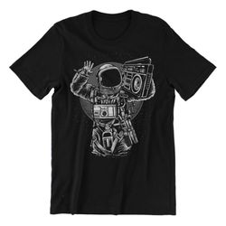 astronaut boombox men's t-shirt galaxy space moon graphic art unisex tee shirt