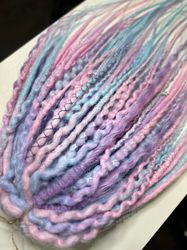 UNICORN DREADS. Synthetic dreads. Custom. Pink, Lilac, sky blue