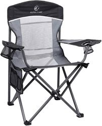 ALPHA CAMP Oversized Mesh Back Camping Folding Chair Heavy Duty Support 350 LBS Collapsible Steel Frame -BLACK