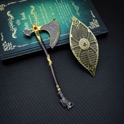 2pcs leviathan Axe,Shield Model, Men's Metal Ornaments,Christmas Gift For Game Fans,god of war,kratos axe,key chain,