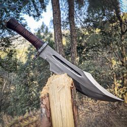 Handmade Ready to Use Bowie Knife with Leather Sheath-13 Inch 5160 Carbon Steel & Full Tang Rosewood Handle-Personalized