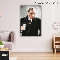 Mustafa Kemal Ataturk Portrait Roll Up Canvas, Stretched Canvas Art, Framed Wall Art Painting